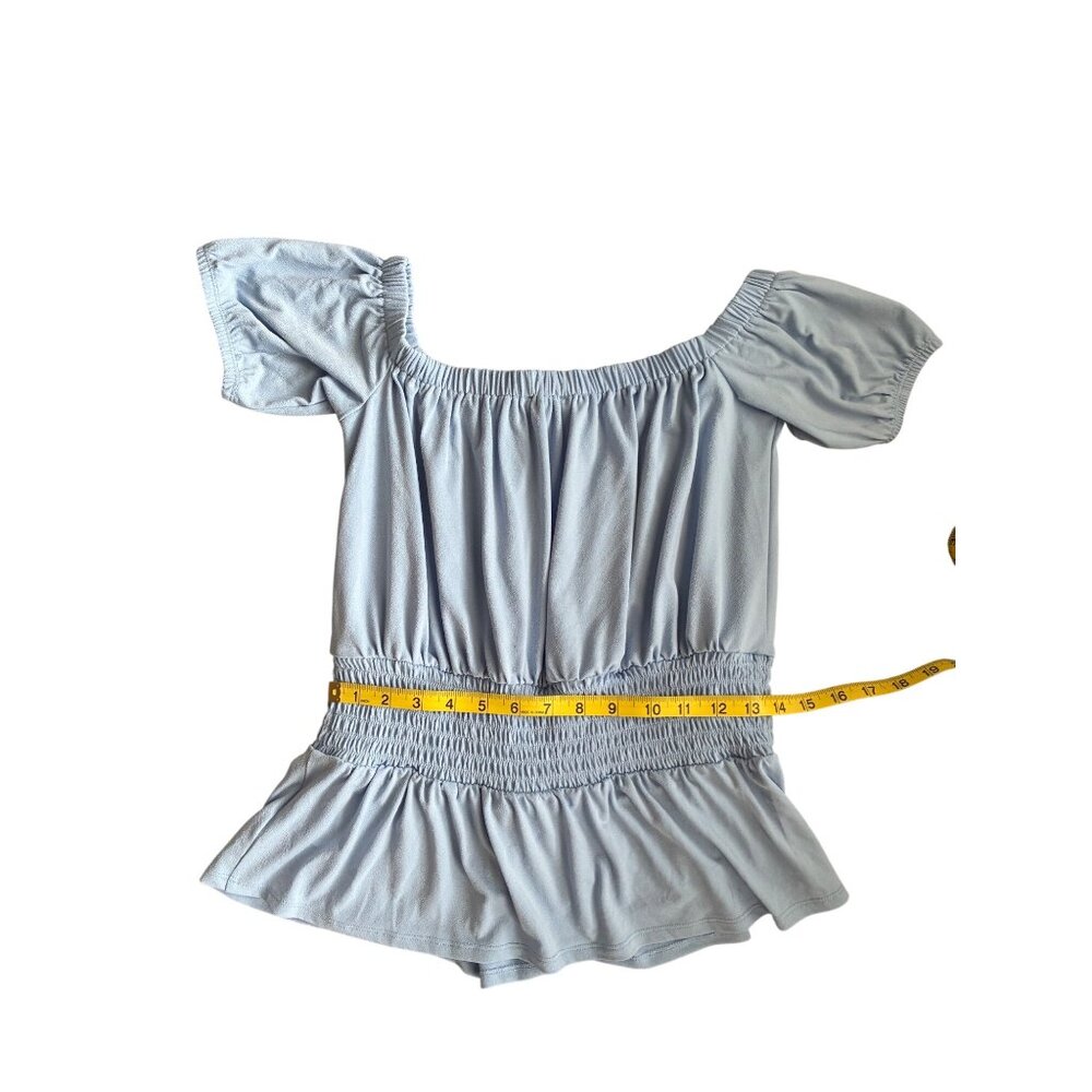 NWT Express Off-Shoulder Top Lace-Up Baby Blue‎ Smocked Waist Size Medium Blouse - Picture 7 of 13